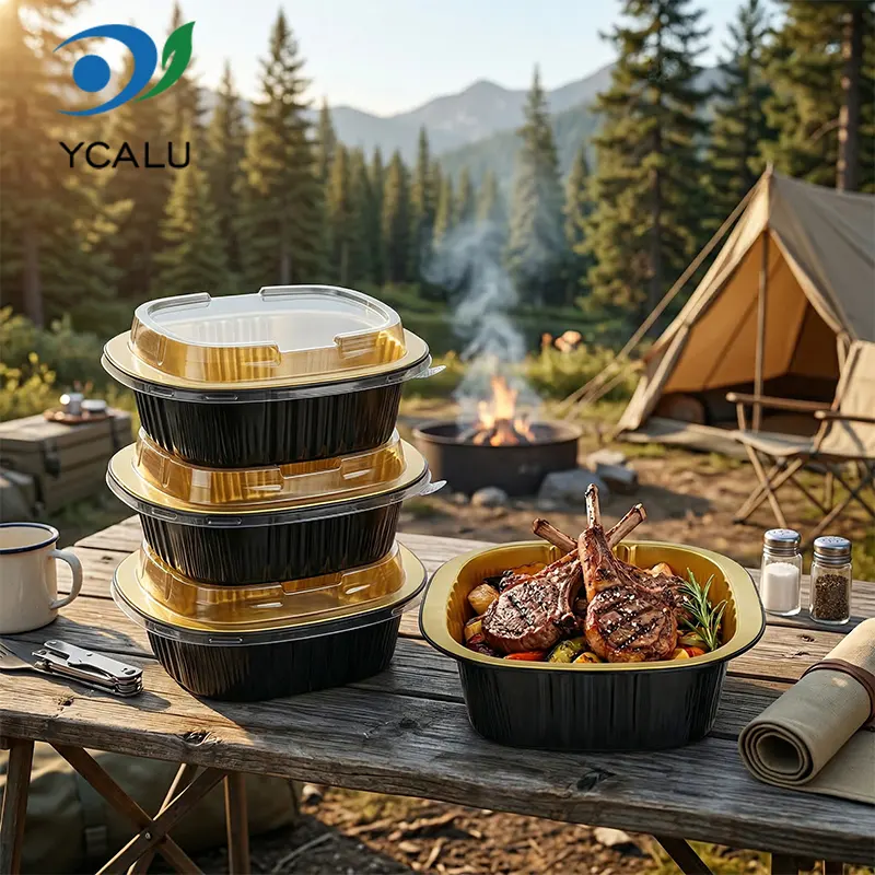 Δοχεία από αλουμινόχαρτο σε μαύρο χρυσό διπλό τετράγωνο κουτί μιας χρήσης