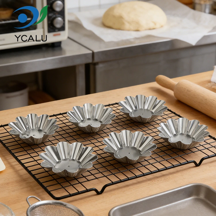 Δοχεία τάρτας αυγών χρυσάνθεμου μιας χρήσης Ασημένιο αλουμινόχαρτο Δοχεία τροφίμων