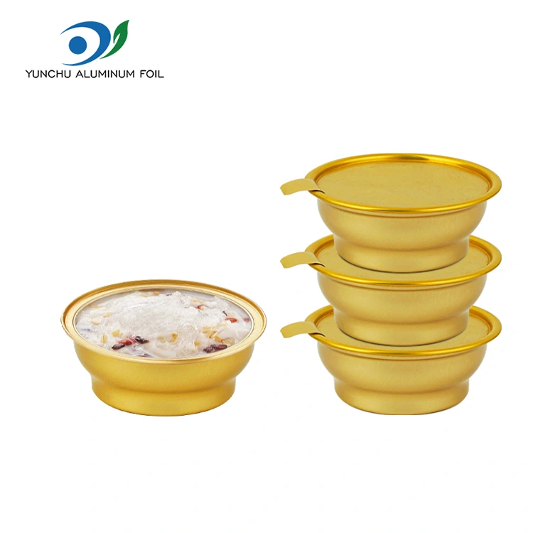 Μίας χρήσης στρογγυλό κουτί με μικρά χρυσά δοχεία αλουμινίου αλουμινίου Μίας χρήσης στρογγυλό κουτί με μικρά χρυσά δοχεία αλουμινίου αλουμινίου