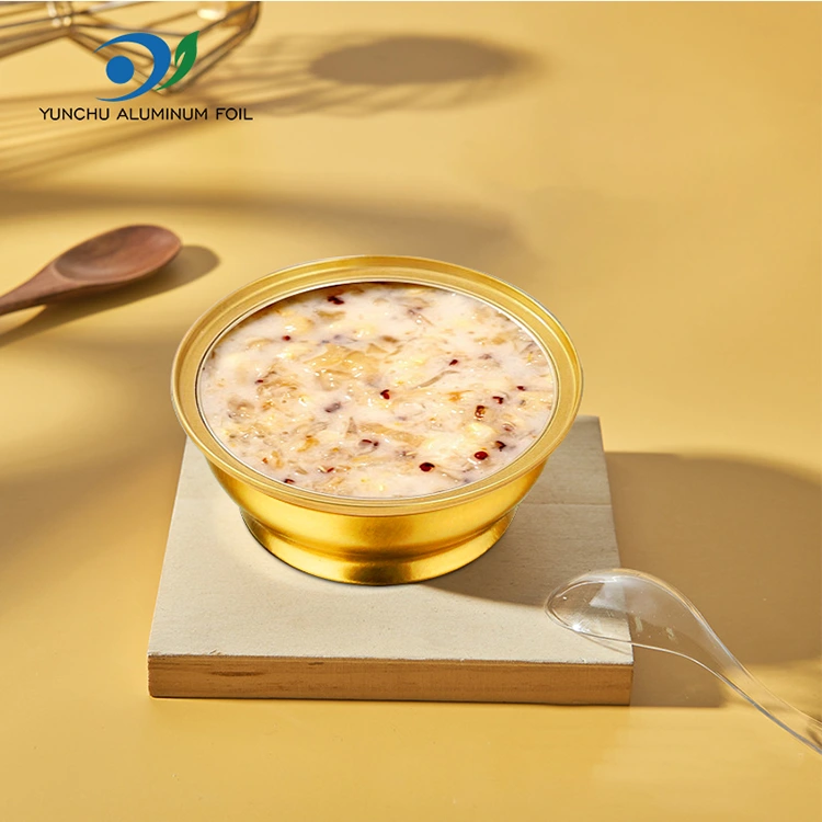 Μίας χρήσης στρογγυλό κουτί με μικρά χρυσά δοχεία αλουμινίου αλουμινίου