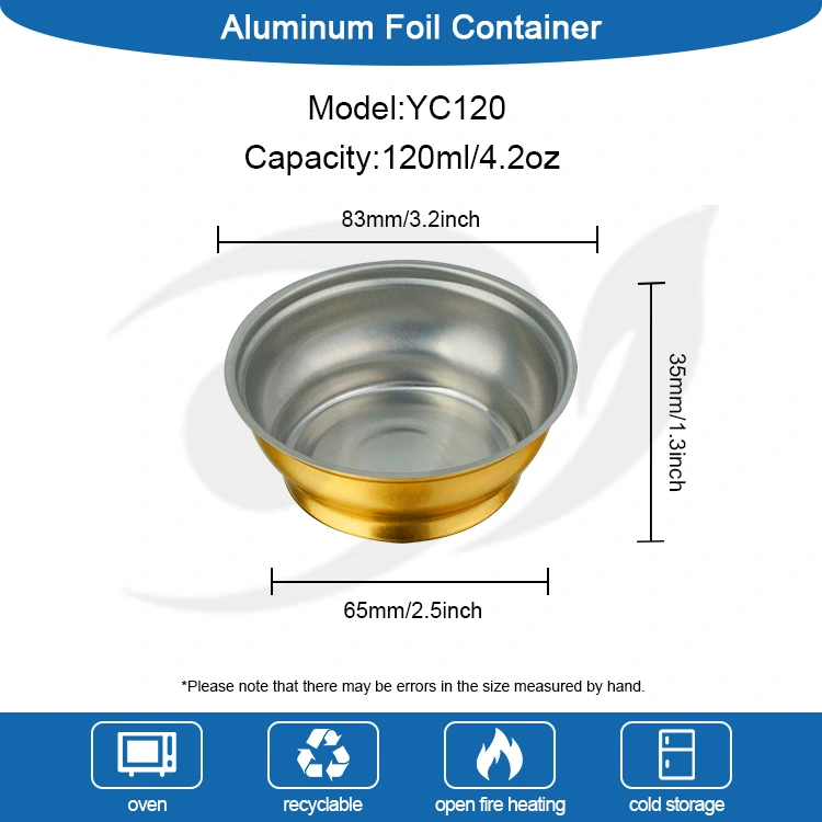Μίας χρήσης στρογγυλό κουτί με μικρά χρυσά δοχεία αλουμινίου αλουμινίου
