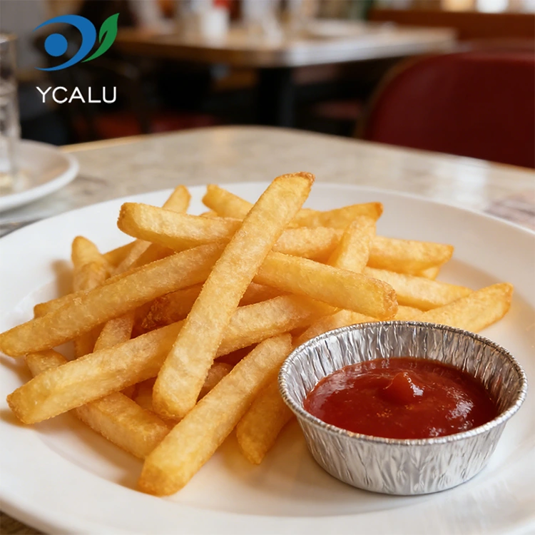 Ασημένια φριτέζα μιας χρήσης, στρογγυλή φριτέζα αλουμινίου Ασημένια δοχεία τροφίμων