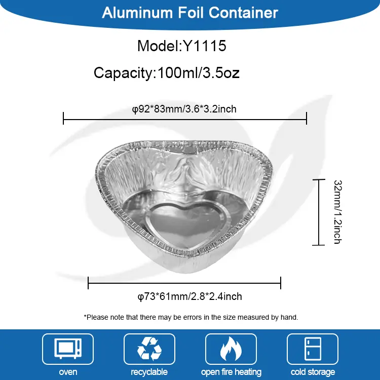 Καρδιάς σχήματος κέικ φριτέρ Ασημί αλουμίνιο αλουμινόχαρτο