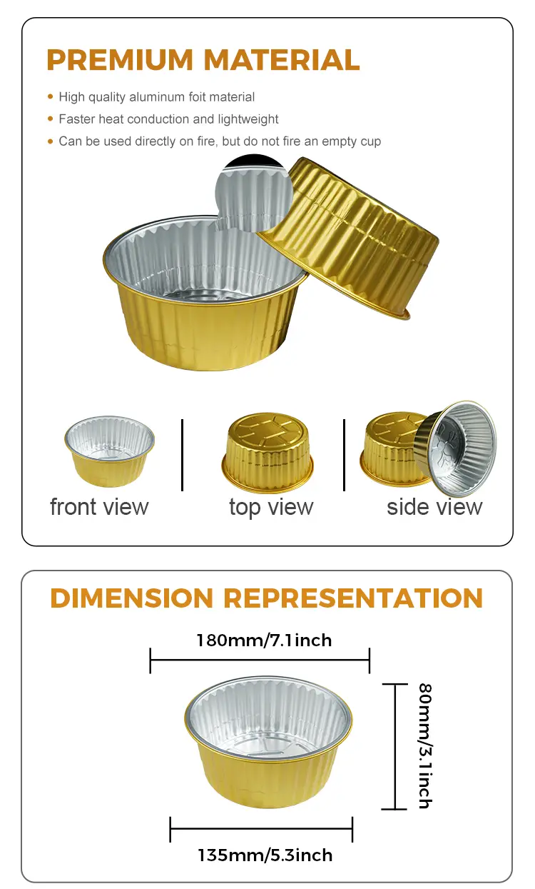 Disposable baking tray dining Golden Aluminum Foil Containers
