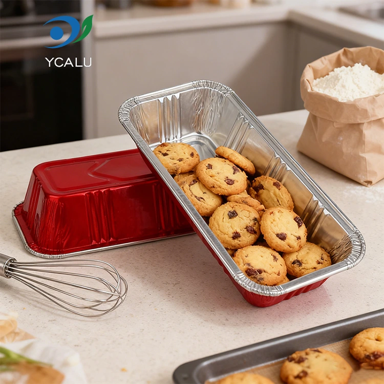 Ορθογώνια κόκκινα κέτερινγκ αρτοποιίας Ασημένια δοχεία αλουμινόχαρτου