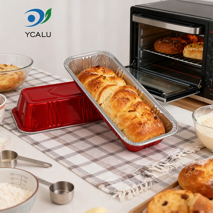 Ορθογώνια κόκκινα κέτερινγκ αρτοποιίας Ασημένια δοχεία αλουμινόχαρτου